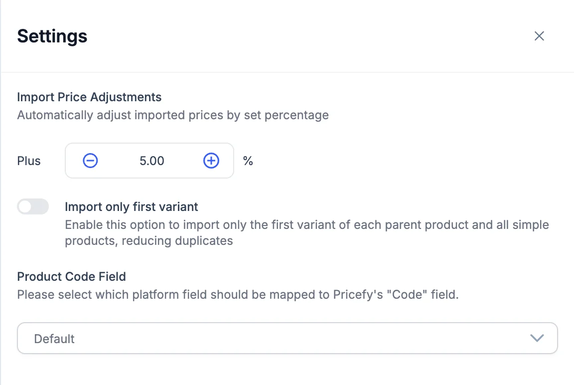 Import Price Adjustments setting in the product feed Import Settings