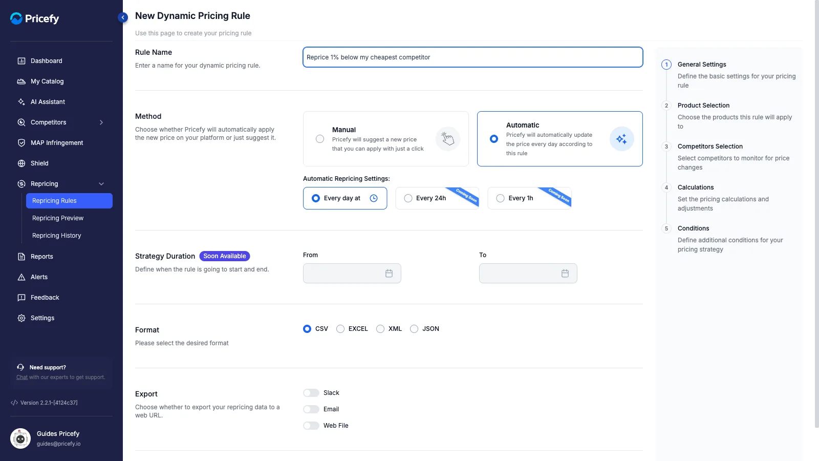 Step 1 — Method set to Automatic, revealing the daily schedule