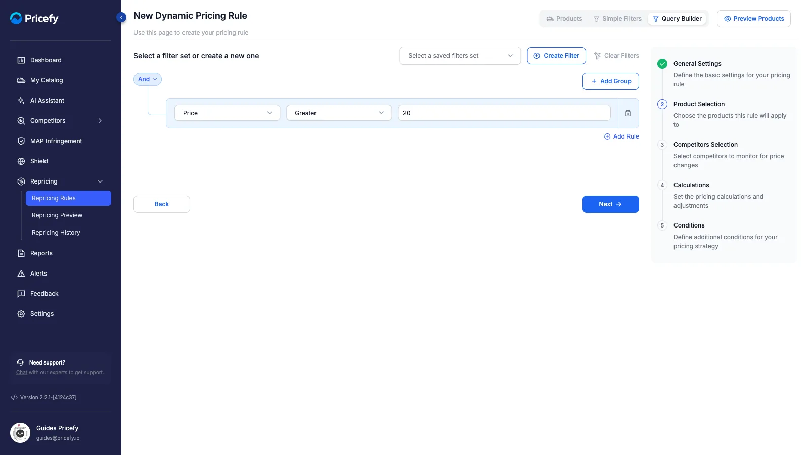 Step 2 — Query Builder mode: advanced condition logic