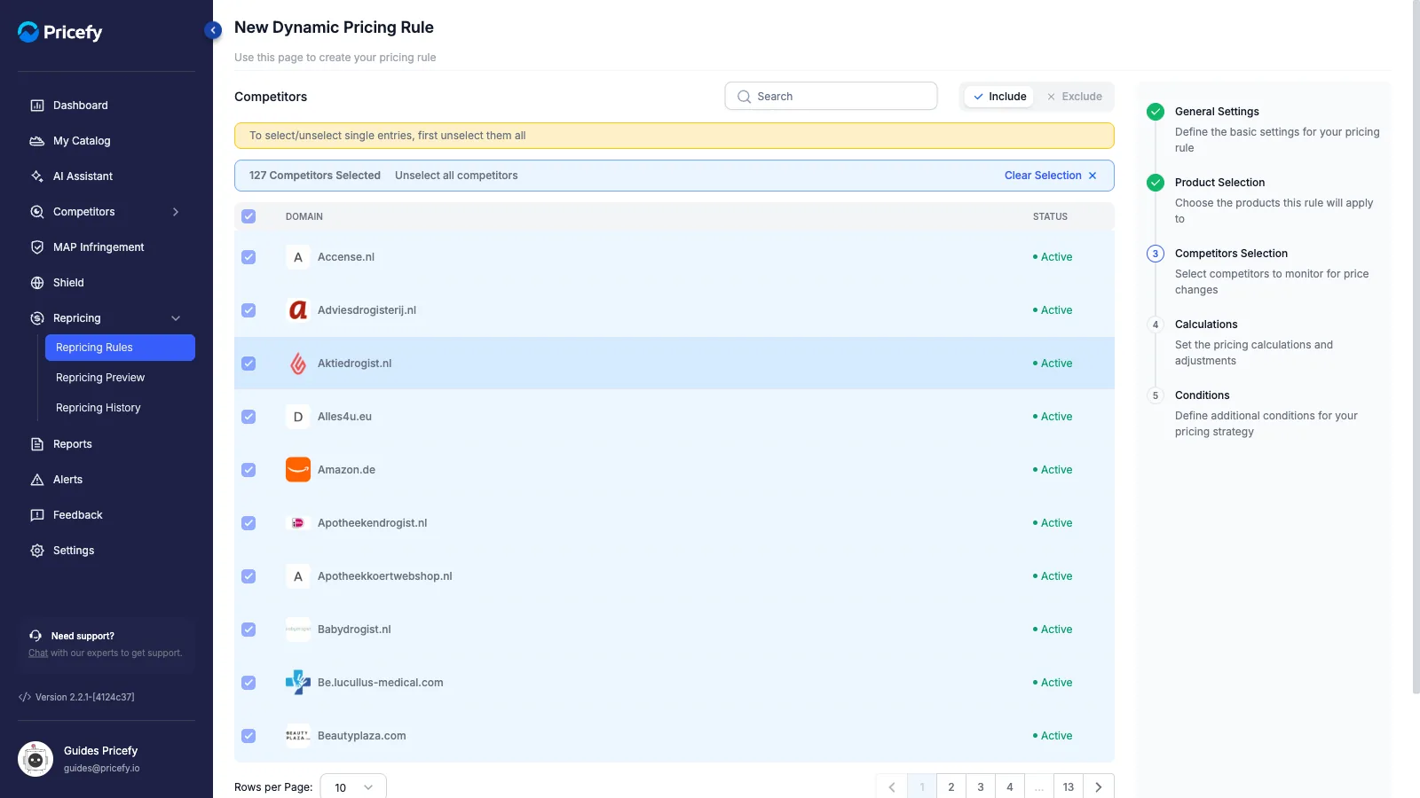 Step 3 — choose the competitors the rule monitors