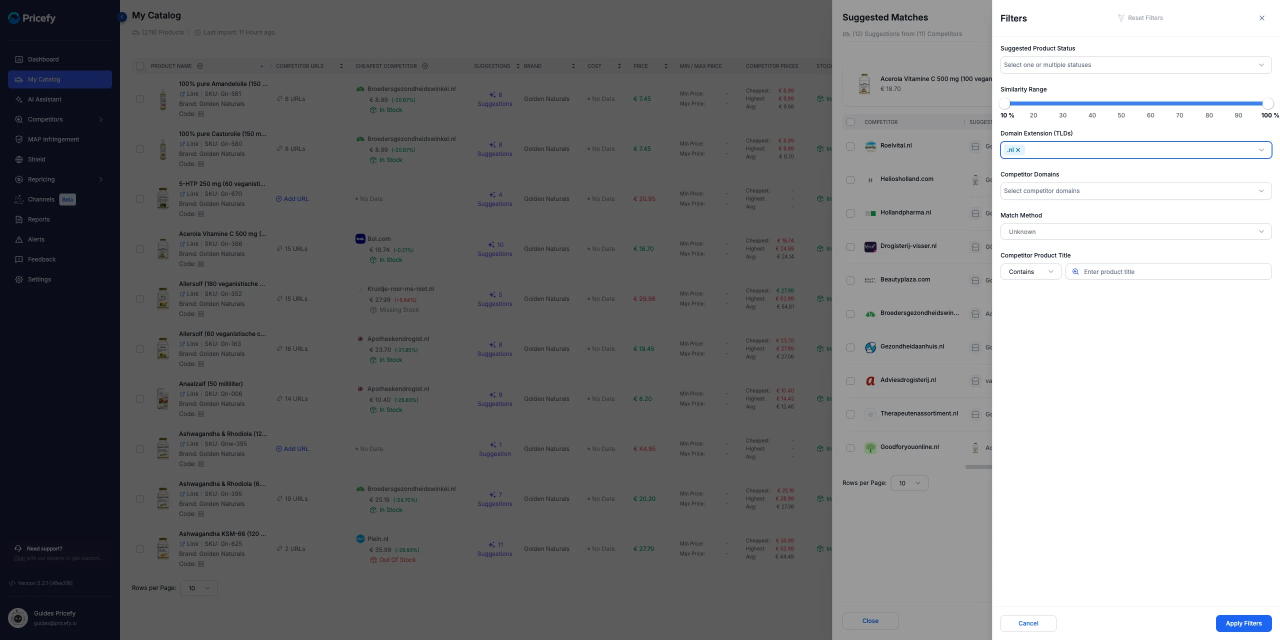 Suggested Matches filtered by Domain Extension (TLDs) to show only your country's Automatch results.