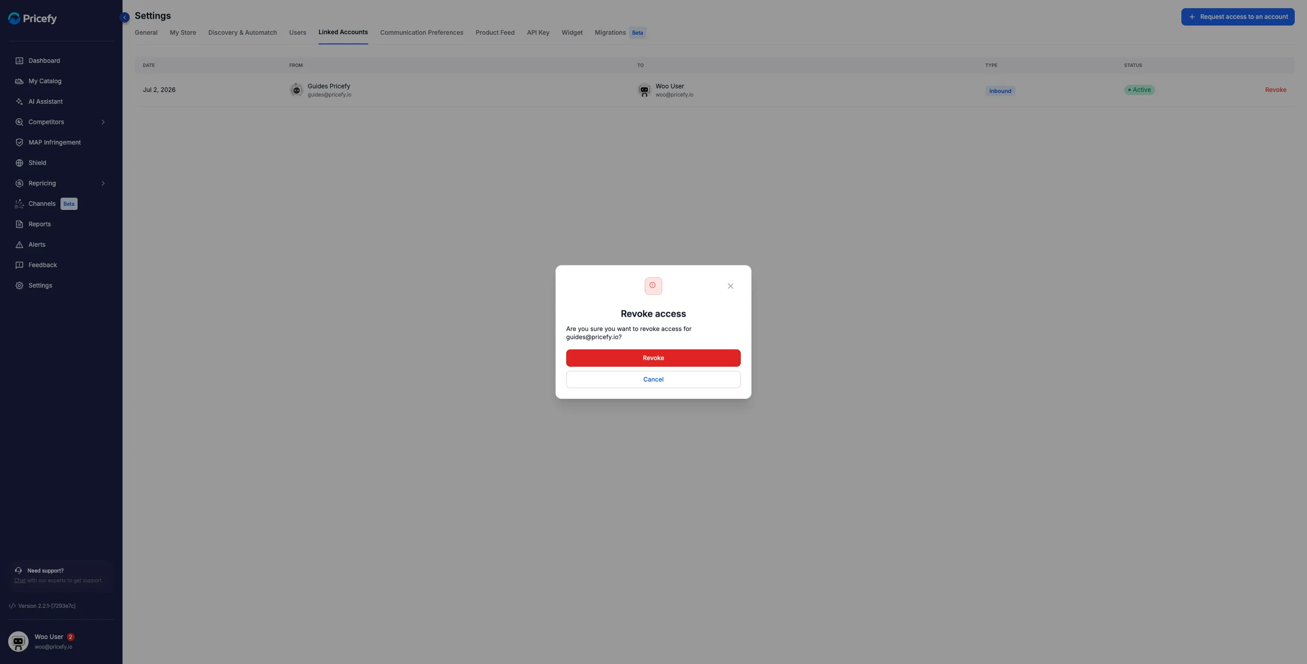 The Revoke access confirmation dialog.