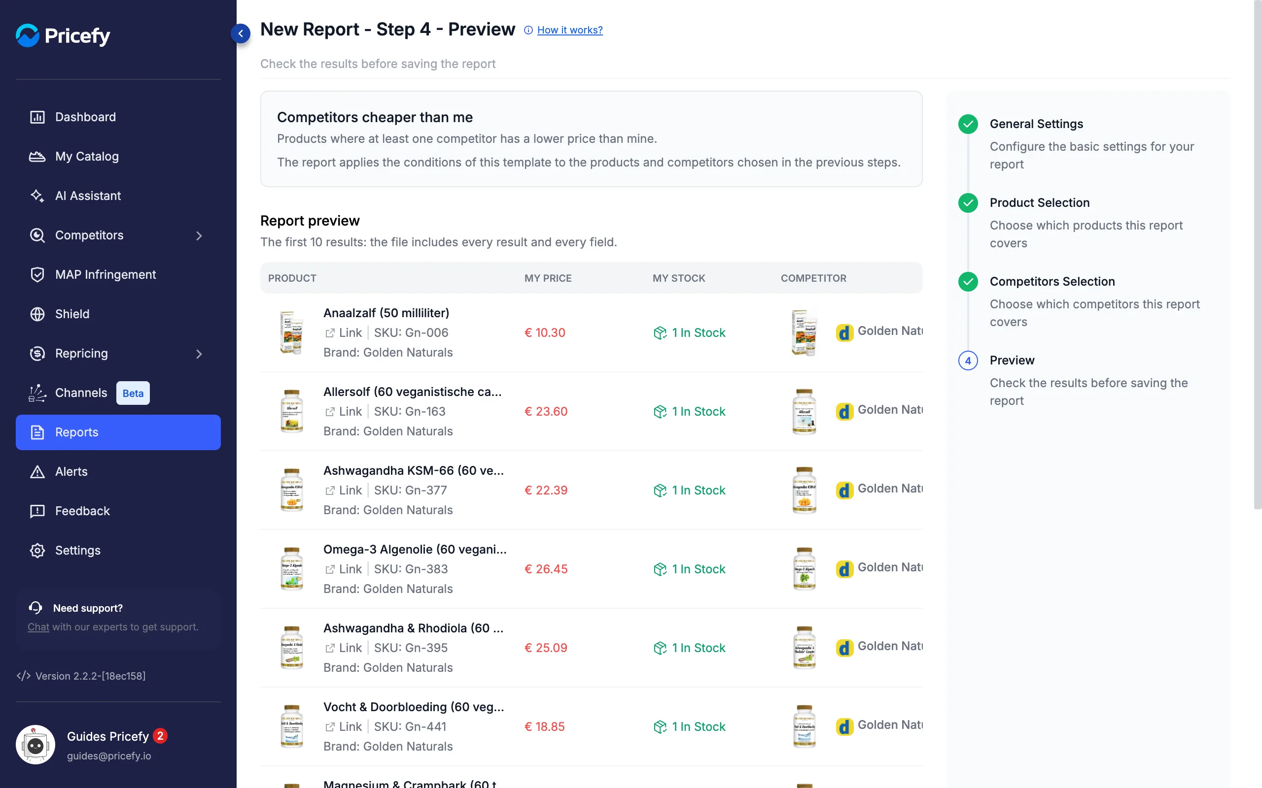 Step 4 Preview of a report template showing the first 10 results