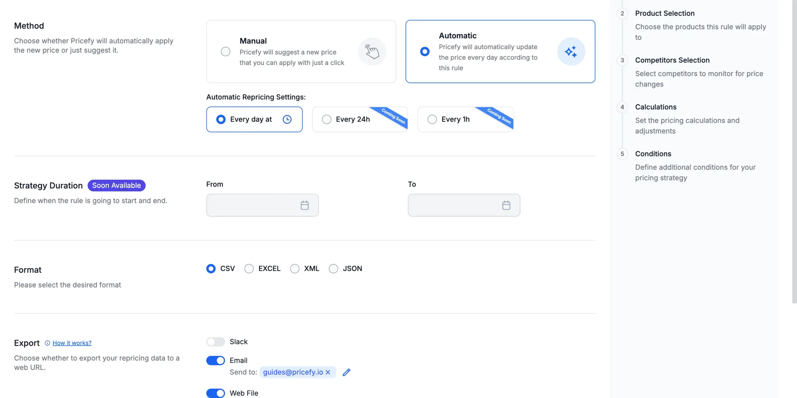 Step 1 — Export with Email and Web File switched on.