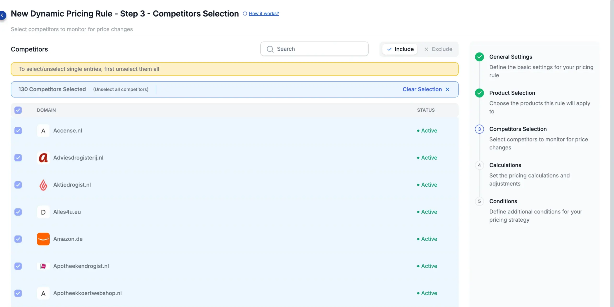 Step 3 — choose the competitors the rule monitors.